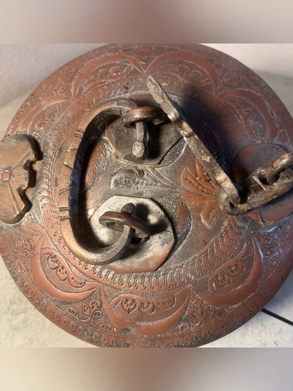 Antique Copper Hand Etched Hammered Indian Chapati Box